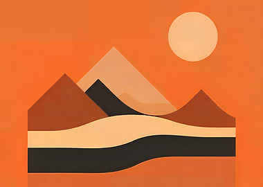 Minimalist Orange Mountain Landscape