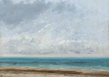 Seascape Painting with Cloudy Sky