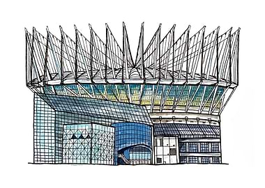 Hand-Drawn Watercolor Ink Illustration – Vancouver BC Place