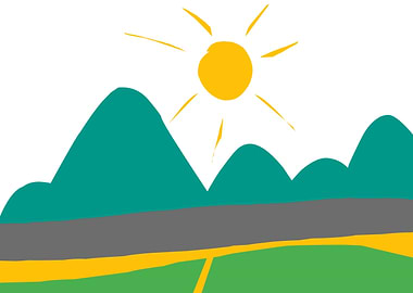 Cartoon Landscape with Mountains and Sun