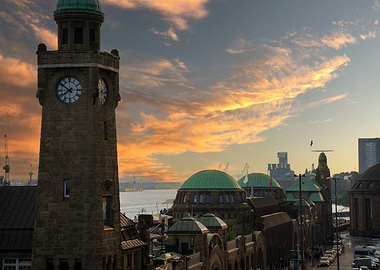 Hamburg Harbor at Sunset - Landungsbrücken - tower
