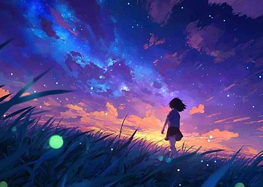 Girl Gazing at Starry Night Sky