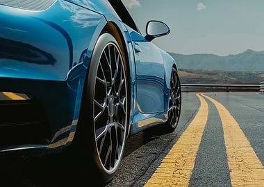 Blue Sports Car on Open Road