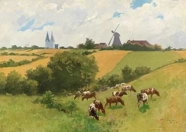 Pastoral Landscape with Cows and Windmill