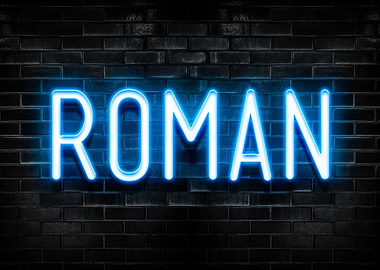 Roman Neon Sign on Brick Wall