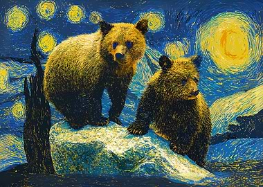 Bears in Starry Night Style