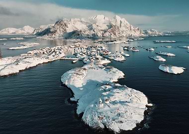 Winter Lofoten Islands Aerial View of Henningsvær