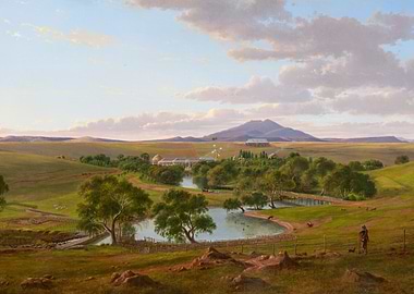 Pastoral Landscape with Farm and Mountain