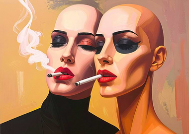Two Bald Women Smoking Cigarettes