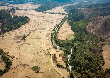 Aerial View of Farmland and River