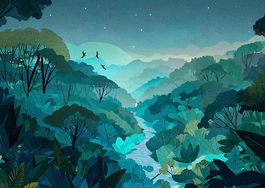 Tranquil Forest Landscape at Night