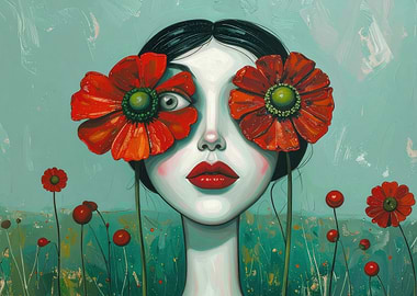 Woman with Flower Eyes Painting