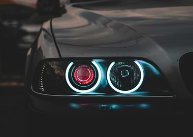 Car Headlights with Neon Rings