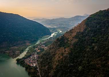 Aerial view of mountains and river
