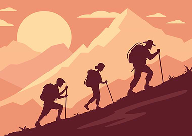 Hiking in Mountain Adventure Silhouette