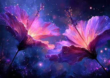 Cosmic Hibiscus Flowers Digital Art