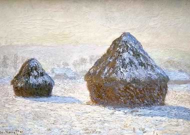 Haystacks in Winter Landscape Painting, by claude monet