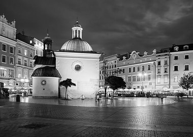 Krakow By Night In Black And White
