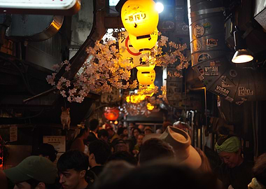 Tokyo Alleyway at Night with Crowd