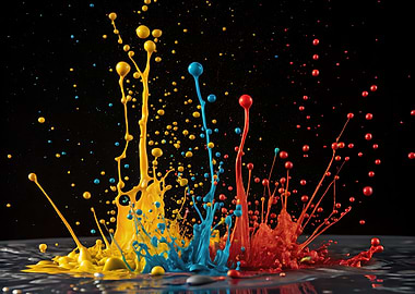 Colorful Paint Splashes on Black Background
