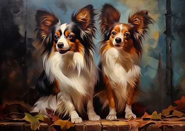 Two Papillon Dogs Portrait