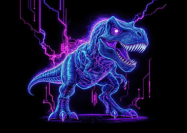 Cyberpunk T-Rex with Neon Lights