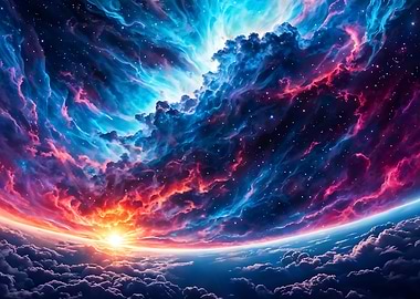 Cosmic Sunrise Over Cloud Planet