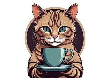 Cat with Coffee Cup Illustration