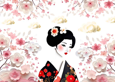 Geisha with Cherry Blossoms