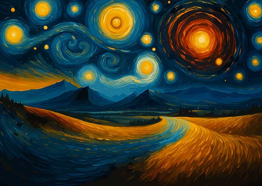Starry Night Landscape Painting