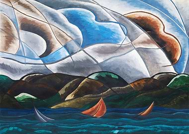 Cubist Sailboats on the Water Painting