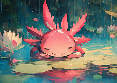 Cute Axolotl on Lily Pad