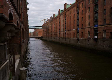 Hamburg Speicherstadt Canal View between the old storage buildings
