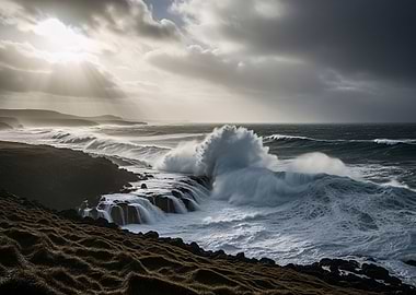 Iceland - Dramatic Coastal Waves Crashing on Rocks