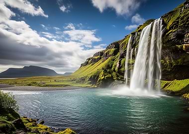 Seljalandsfoss Waterfall in Iceland Landscape