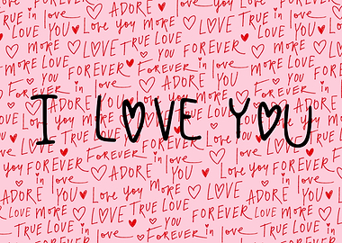 I Love You Pink Pattern | Handwritten Love Art