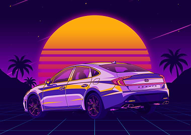Hyundai Sonata Retro Wave Art