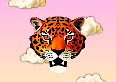 Jaguar Head in Paper Cut Style