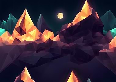 Low Poly Mountain Landscape with Moon
