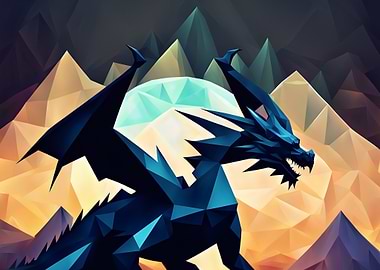 Geometric Dragon in Mountain Landscape
