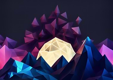 Abstract Polygonal Landscape with Geometric Shapes