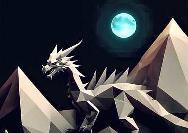 Geometric Dragon Under Moonlight