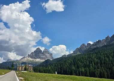 Dolomites Landscape with Road and Building