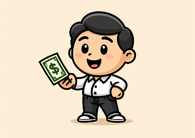 Cartoon Man Holding Money
