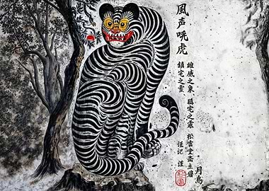 Wind-Tiger with Calligraphy, Guardian Symbol of Strength and Protectionthe House