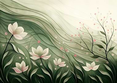 Elegant Floral Illustration with Green Tones