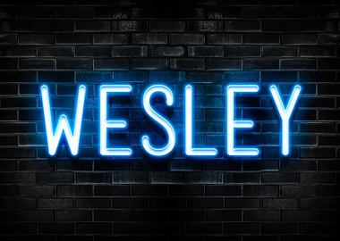Wesley Neon Sign on Brick Wall