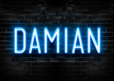 Damian Neon Sign on Brick Wall