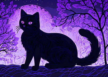 Cat Purple Moonlight