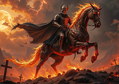 Apocalyptic Rider on Fiery Horse